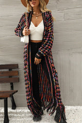 Multicolored Open Front Fringe Hem Cardigan Ins Street