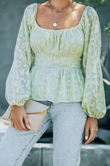 Leopard Square Neck Puff Sleeve Peplum Blouse Ins Street