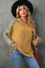 Leopard Print Sleeve Drawstring Hoodie Ins Street