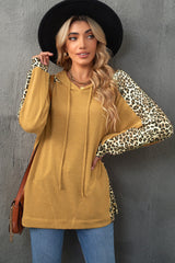 Leopard Print Sleeve Drawstring Hoodie Ins Street
