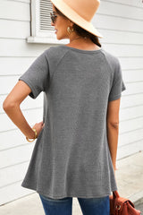 Lace Trim Waffle-Knit V-Neck Top Ins Street