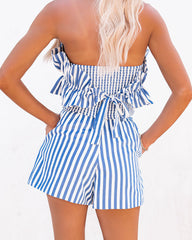 Bianca Cotton Blend Pocketed Striped Tie Shorts - Denim Blue - FINAL SALE InsStreet