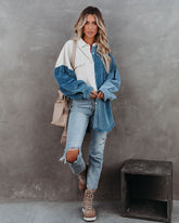 Birch Cotton Corduroy Colorblock Shacket - Blue InsStreet