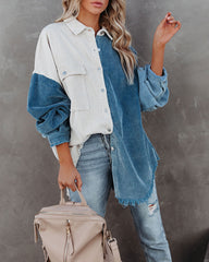Birch Cotton Corduroy Colorblock Shacket - Blue InsStreet