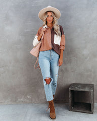 Blithe Faux Suede Colorblock Button Down Top - FINAL SALE InsStreet
