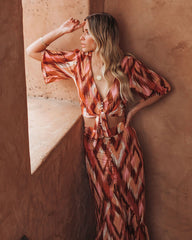 Bowan Printed Tie Front Crop Top InsStreet