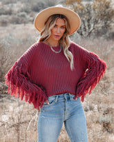 Bowman Fringe Knit Sweater - Red Bean InsStreet