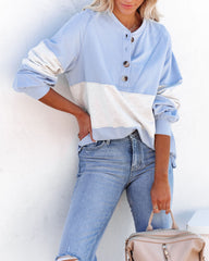 Brannon Cotton Colorblock Henley Top - Baby Blue Combo Insstreet