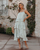 Brisbane Tiered Tassel Midi Dress - Sage Ins Street