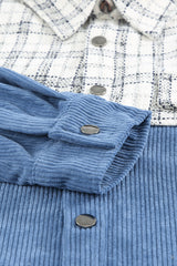 Plaid Color Block Curved Hem Shirt Jacket Ins Street