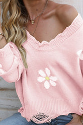 Fashion Floral Pullover with Plunging Neckline Ins street