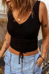 Drawstring Hem Ribbed Cropped Tank Ins Street