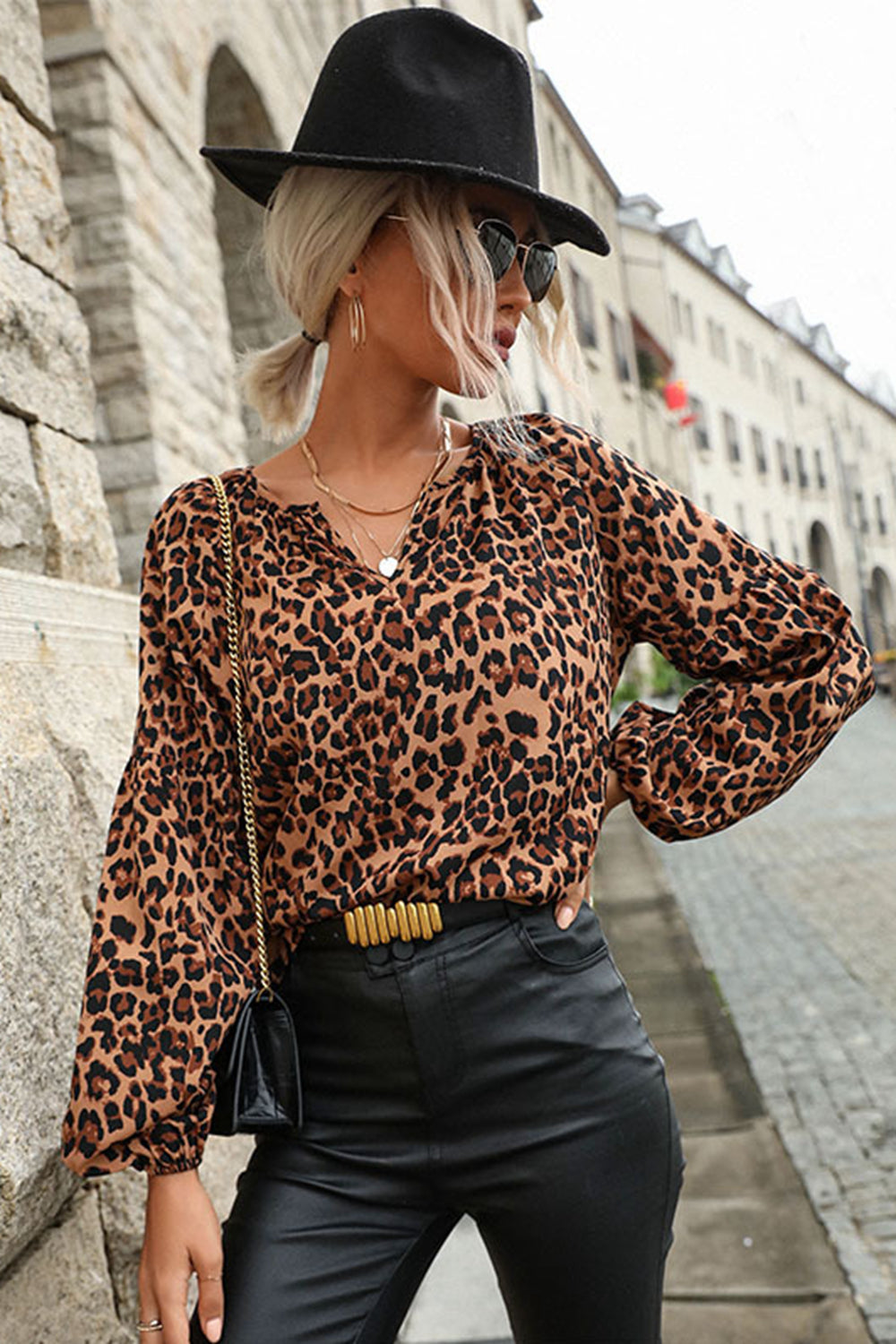 Leopard Lantern Sleeve Blouse Ins Street