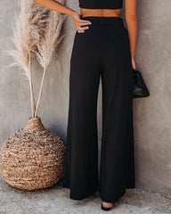Campfire Wide Leg Ribbed Knit Pants - Black Ins Street
