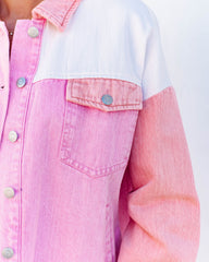 Cavin Pocketed Colorblock Denim Jacket - Pink Combo Ins Street