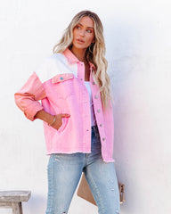 Cavin Pocketed Colorblock Denim Jacket - Pink Combo Ins Street