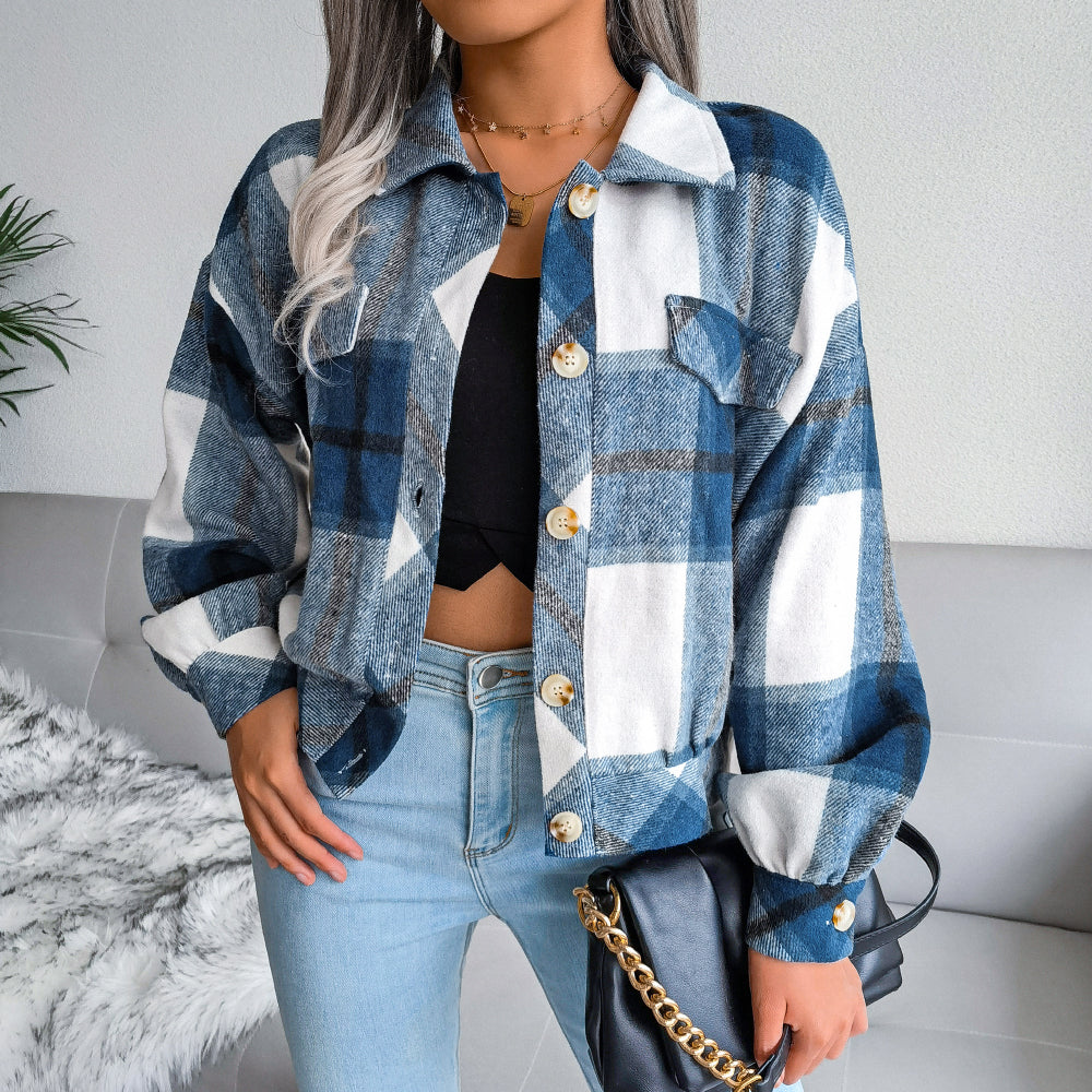 Plaid Button Cuff Long Sleeve Jacket Ins Street