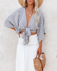 Chi Cotton Blend Striped Tie Top - Ink - FINAL SALE Ins Street