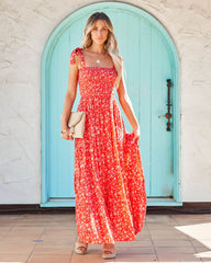 Claira Floral Tie Strap Maxi Dress - Orange ENC-001