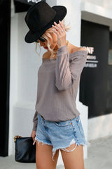 Off-Shoulder Waffle Knit Top Ins Street