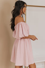 Off-Shoulder Balloon Sleeve Mini Dress Ins Street