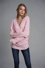Dropped Shoulder Surplice Sweater Ins Street