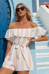 Simple Fashion Ruffled Stripe Loose Women Romper Ins street