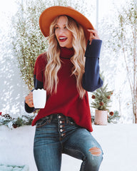 Deena Colorblock Turtleneck Knit Sweater - Brick Navy - FINAL SALE FLAT-001