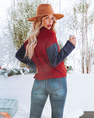 Deena Colorblock Turtleneck Knit Sweater - Brick Navy - FINAL SALE FLAT-001