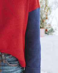 Deena Colorblock Turtleneck Knit Sweater - Brick Navy - FINAL SALE FLAT-001