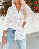 Dolores Cotton Eyelet Button Down Top - White Ins Street