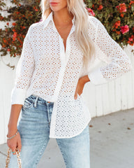 Dolores Cotton Eyelet Button Down Top - White Ins Street