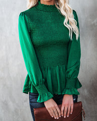Down To Business Smocked Blouse - Emerald Ins Street
