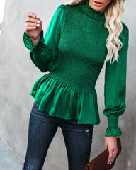 Down To Business Smocked Blouse - Emerald Ins Street