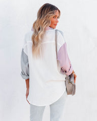 Dren Cotton Colorblock Button Down Top - Dusty Blue Combo Ins Street