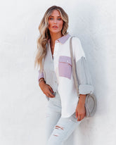 Dren Cotton Colorblock Button Down Top - Dusty Blue Combo Ins Street