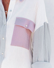 Dren Cotton Colorblock Button Down Top - Dusty Blue Combo Ins Street