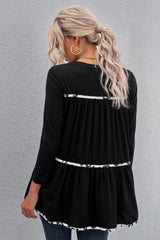 Leopard Print Stripe Babydoll Top Ins Street