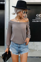 Off-Shoulder Waffle Knit Top Ins Street