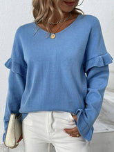 Layered Flounce Sleeve V-Neck Sweater Ins Street