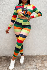 Multicolored Patchwork Drawstring Detail Hoodie and Joggers Set Ins Street