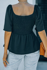 Lace Smocked Puff Sleeve Peplum Top Ins Street