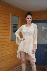 Drawstring Openwork High-Low Cover Up Dress Ins Street