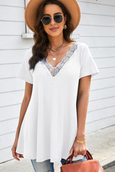 Lace Trim Waffle-Knit V-Neck Top Ins Street