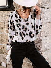 Leopard V-Neck Ribbed Trim Dropped Shoulder Sweater Ins Street