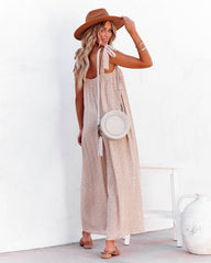 Elisia Pocketed Printed Tie Jumpsuit - Tan Ins Street