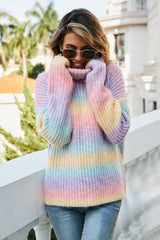 Multicolored Rib-Knit Turtleneck Sweater Ins Street