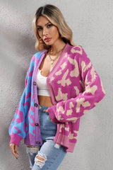 Leopard Button Front Ribbed Trim Cardigan Ins Street