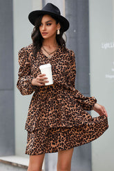 Leopard Print Layered Mini Dress Ins Street