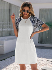 Leopard Print Round Neck Mini Dress Ins Street